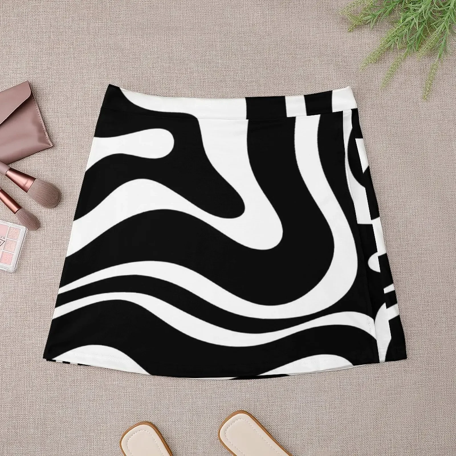 Retro Modern Liquid Swirl Abstract Pattern Square in Black and White Mini Skirt fairy core Women's skirts