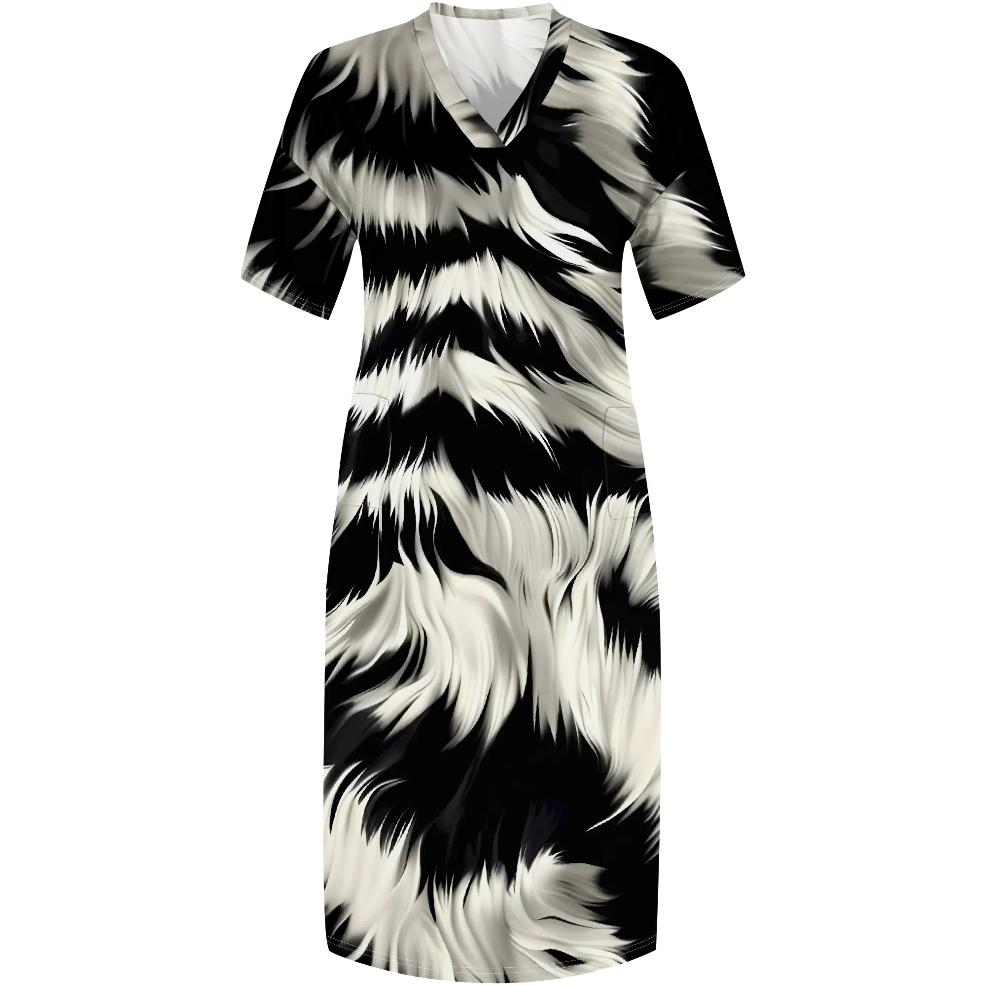 여성을위한 Nupusa 모피 프린트 드레스 플러스 사이즈 여름 캐주얼 V 넥 짧은 소매 맥시 드레스