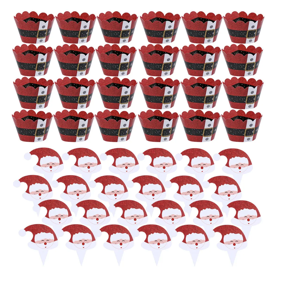 72Pcs Santa Claus Cupcake Wrapper and Topper Christmas Cake Decoration Party Festival Supplies Cake Wrapper and Topper