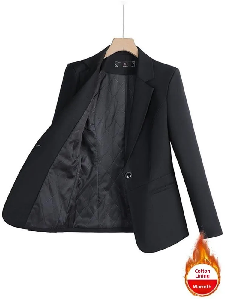 

Bla Thiened Cotton Workwear Jaet Women's Autumn Winter Faionable Profional ort Sve Long Coat One Button