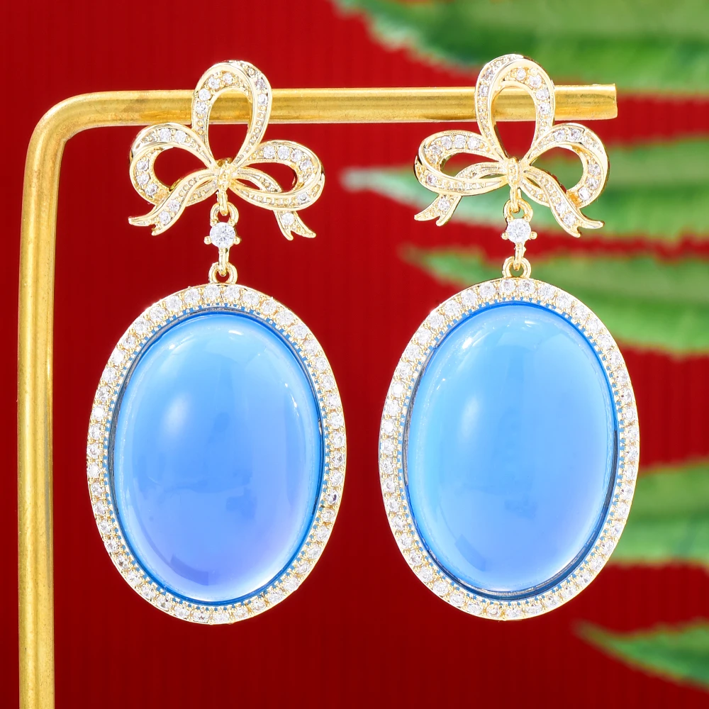 

Soramoore серьги Gorgeous Shiny Blue Oval Opal Drop Earrings Full Cubic Zirconia for Women Wedding Trendy Earrings Bijoux