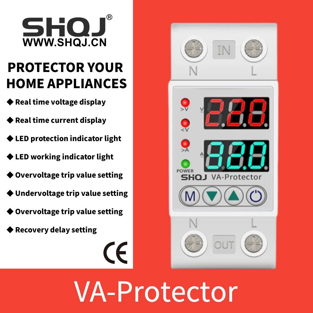 SHQJ 100%-NEW 220V 63A Home Appliance overload circuit protection Overvoltage undervoltage Overcurrent KWh Display Din Rail