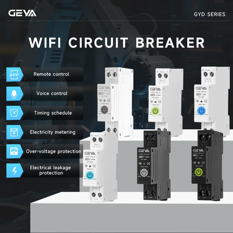 

GEYA Tuya Smart WiFi Circuit Breaker (220V 63A MCB) - Voltage & Current Dual Protection, DIN Rail Mounting, Mobile App Remote Co
