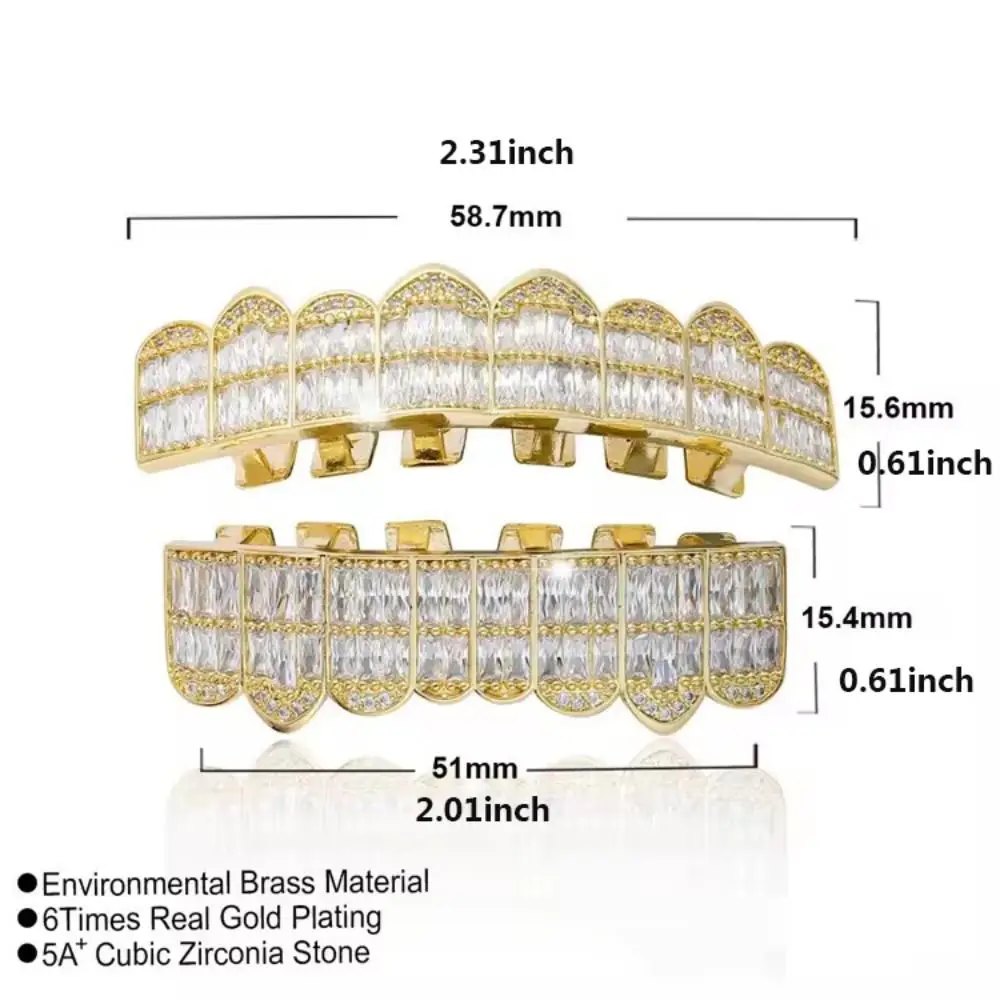 탈착식 치아 그릴 세트, 블링 큐빅 상단 하단 마우스 캡, 18K 힙합 골드 실버 컬러 치아 그릴, 패션 주얼리