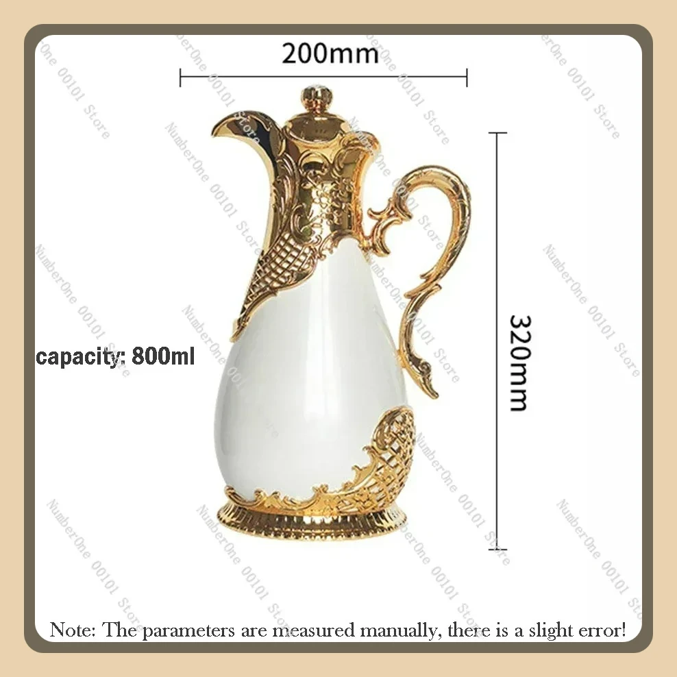 New Arabian Vacuum Flask 800ml, Middle Eastern Style Glass Liner Hot Water Kettle, 24H Thermos Bottle for Restaurant Home