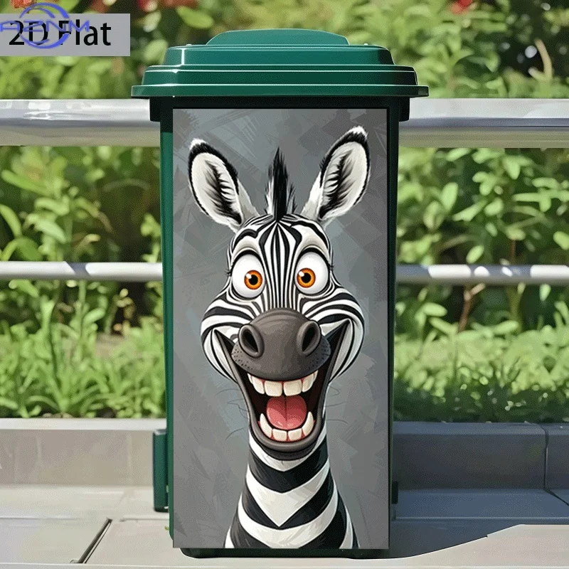 2D Flat Printing 1pc Trash Can Sticker Zebra Grinning Smile Animal Themed Design Self-Adhesive Wall Decal Wallpaper for Kitche