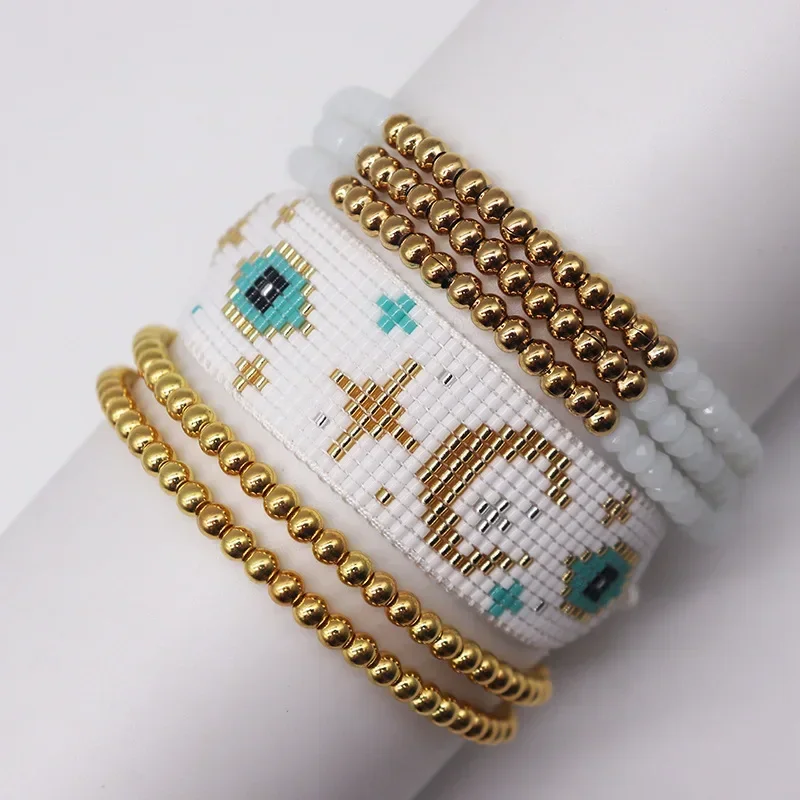 Beaded bracelet Originality Astral Design Geometry Crystal Hand knitting Bohemia Adjustable Tide Female Rice bead bracelet set