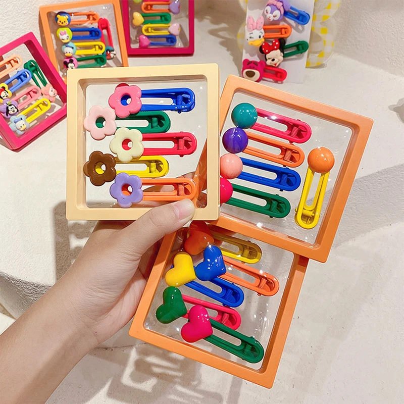 5Pcs/Pack Hair Clips Children Hair Accessories Sets Gift Box For Girls Candy Color Cute Kids Korean Hairpins Barrettes Headwear