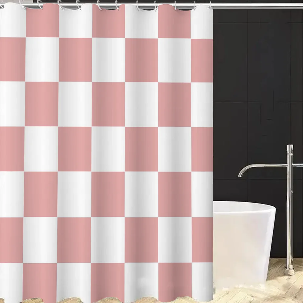 Checkerboard Shower Curtains for Bathroom Accessories European Curtain Folding Partition Bath Bedrooms Things the Sets Full Set