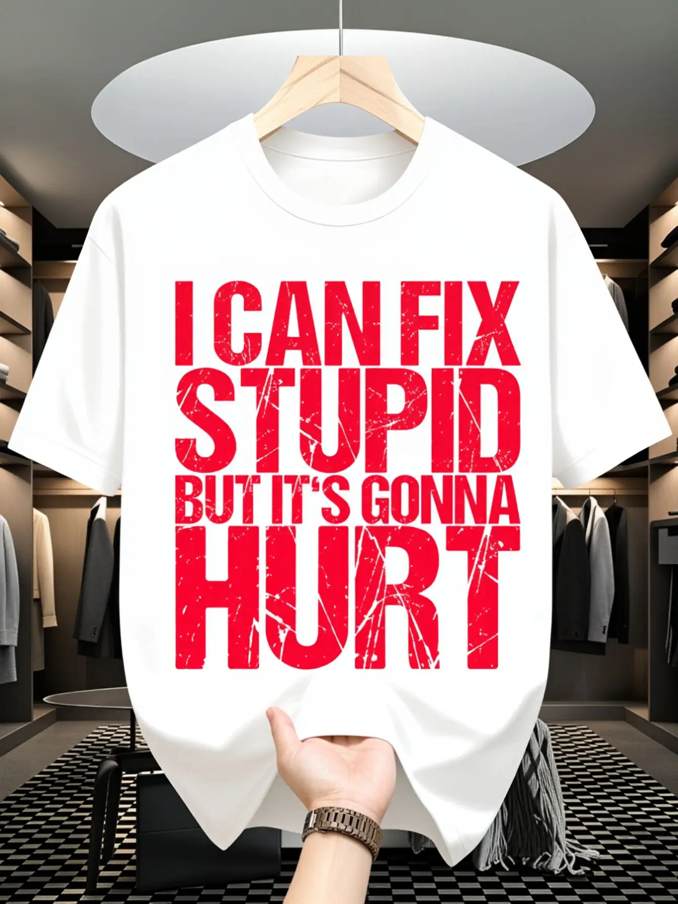 Men's T-Shirt, I Can Fix Stupid But Its Gonna Hurt Graphic Shirt For Men And Women Casual Wear Statement Tee TopIt Is Perfect For Gifting To Friends Or Family Members As A Holiday Present, 220g