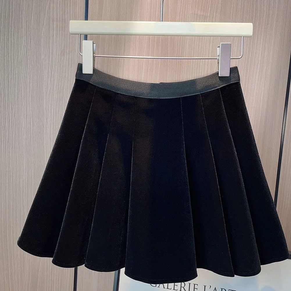 

For Daily Wear High Waist Skirt Black Velvet Skirt Applicable For Women Casual Style Skirt Slight Stretch Fabric