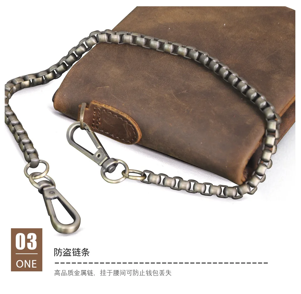 YETTIES Herren-Pull-Up-Geldbörse aus genarbtem Leder, kurzer Bifold-Reißverschluss mit abnehmbarer Kette, praktische Retro-Clutch für Herren – Detail 16
