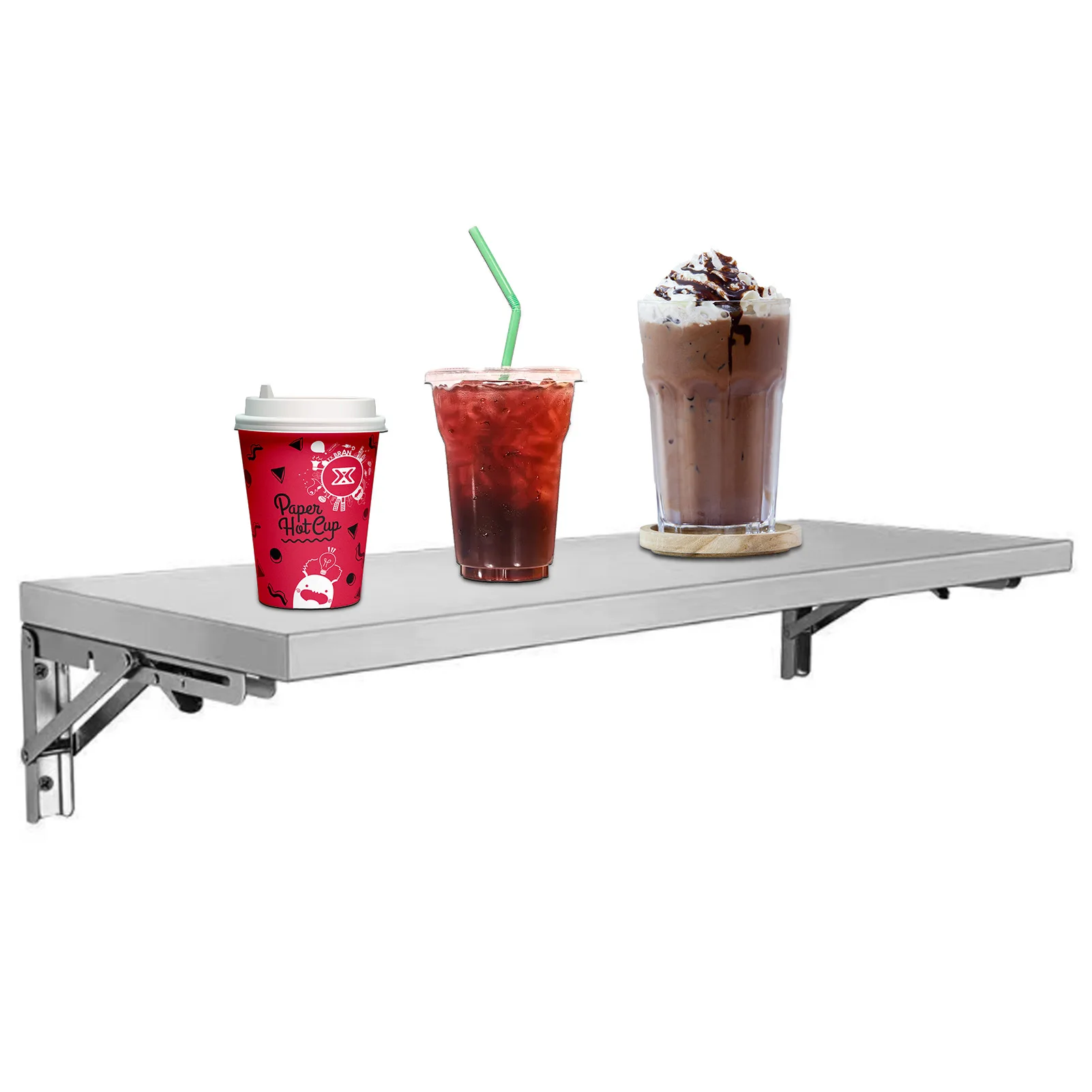 

71x12 Inch Folding Stainless Steel Concession Shelf, Heavy Duty Food Service Shelf Stand for Kitchen Restaurant Bar Window