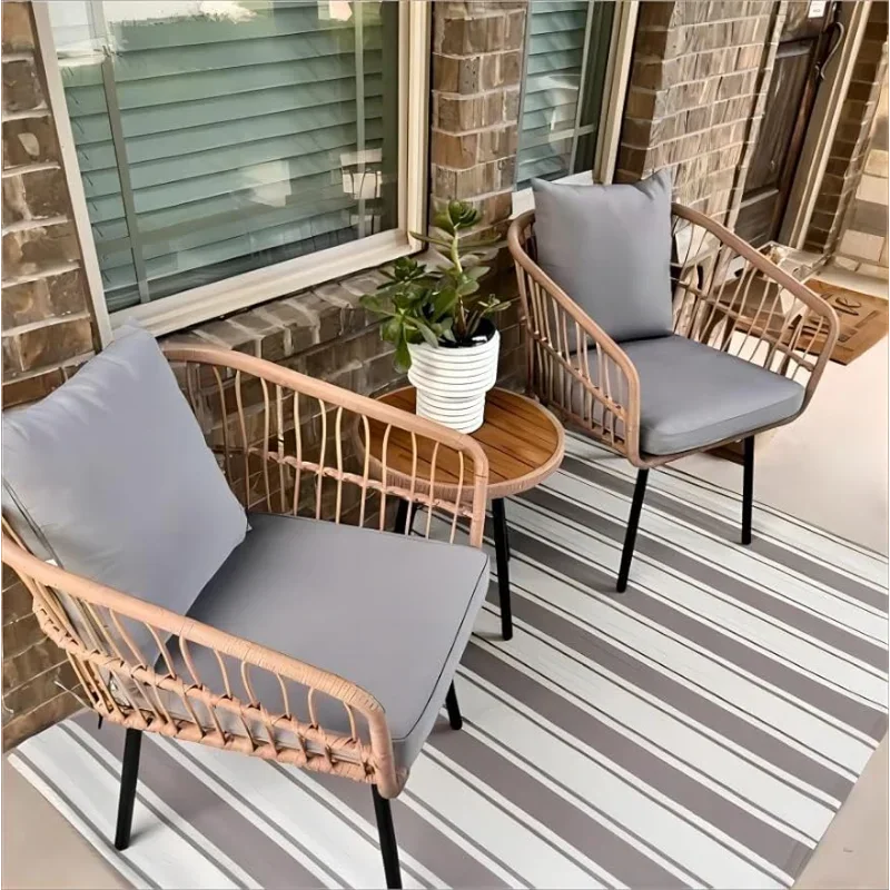 3 Pieces Outdoor Bistro Set, All-Weather Wicker Patio Furniture Set, Rattan Conversation Set with Table and Chair