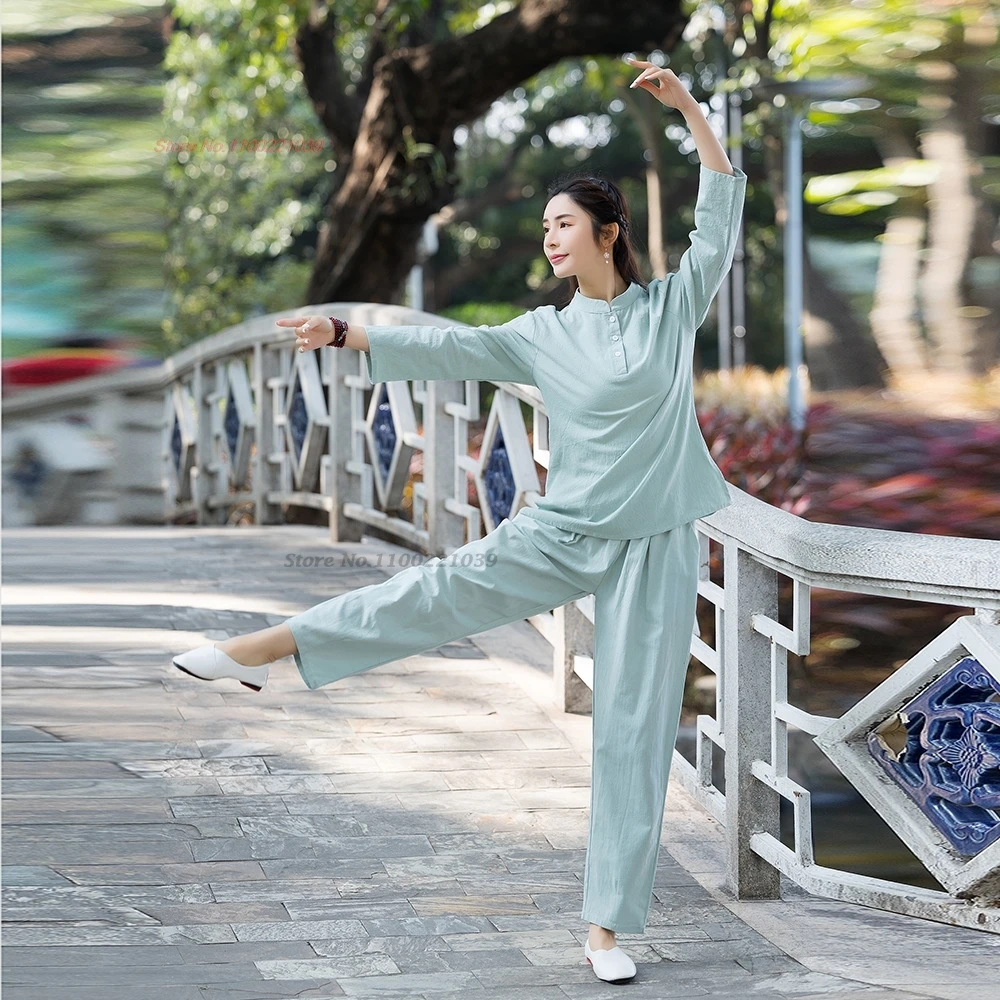 2024 chinese kung fu tai chi clothing martial arts clothes taijiquan wushu uniform vintage cotton linen team competition set