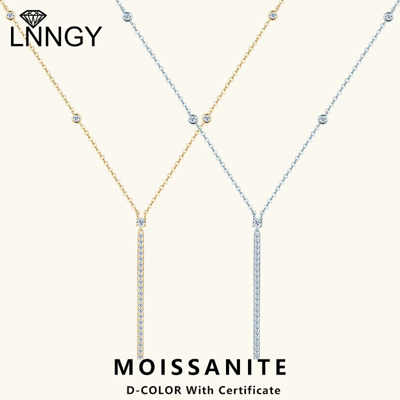 

Lnngy Genuine 925 Sterling Silver Long Tassel Pendant Necklaces for Women Exquisite Y-shaped Moissanite Necklace Jewelry