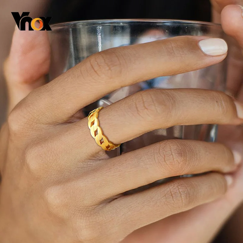 Vnox Anillo de cadena de 3/5/6/7/14 mm para mujer, alianza de boda de acero inoxidable de color dorado minimalista elegante, joyería delicada bohemia punk elegante