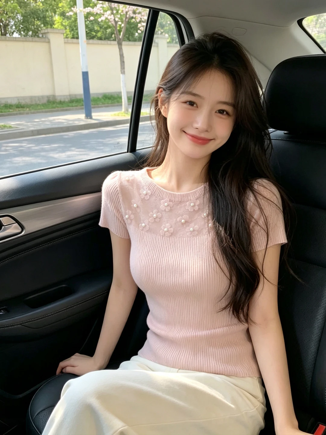 Sweet Style Pink Beaded Flower Short Sleeve Knitted Top Women's Summer High-End Slimming Beautiful Top Korean Version Commute...