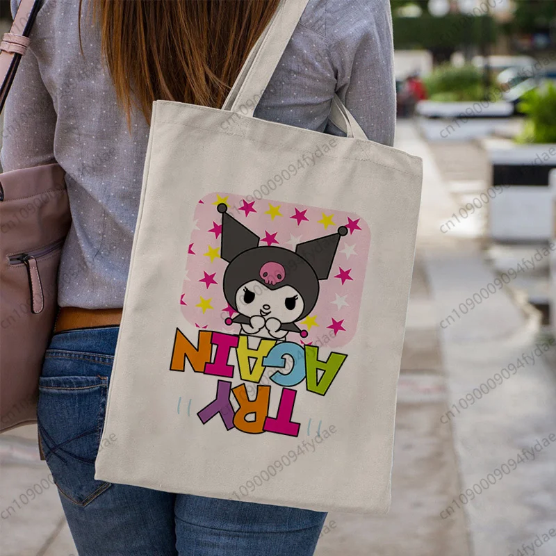 

Сумка для покупок Sanrio Kuromi I Miss You с графическим принтом, забавная, милая, белая, унисекс, модная, дорожная, холщовая сумка