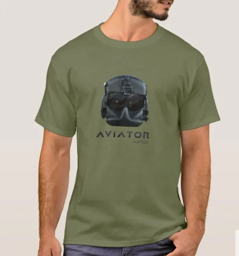 Helicopter Pilot and Gunner Helmet Aviator T-Shirt 100% Cotton O-Neck Short Sleeve Summer Casual Mens T-shirt Streetwear
