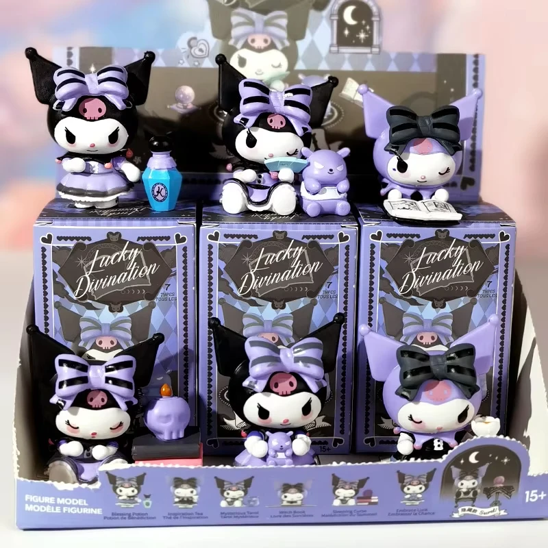 

6Pcs Set Sanrio Kuromi Blind Box Lucky Divination Series Action Figure Doll Collection Cute Anime Model Surprise Toy Gift
