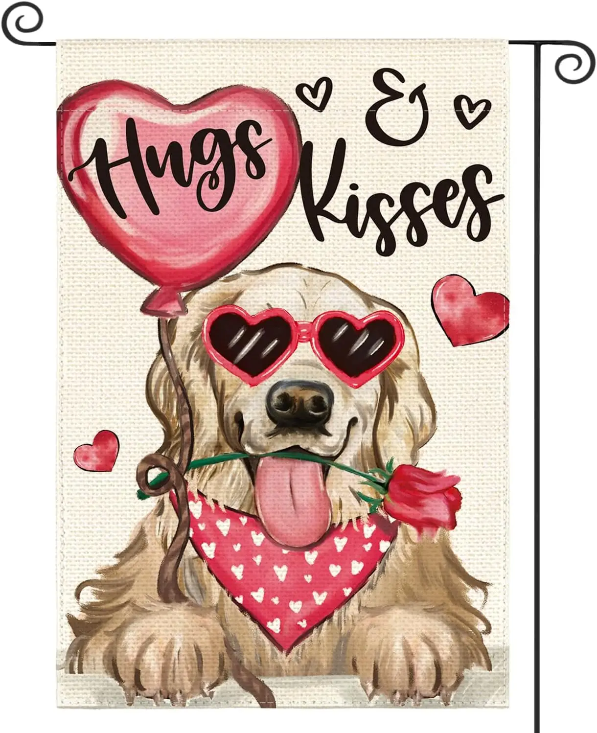 AVOIN colorlife Valentine's Day Dog Garden Flag 12x18 Inch Golden Retriever Hugs Kisses Double Sided, Anniversary Wedding Ya