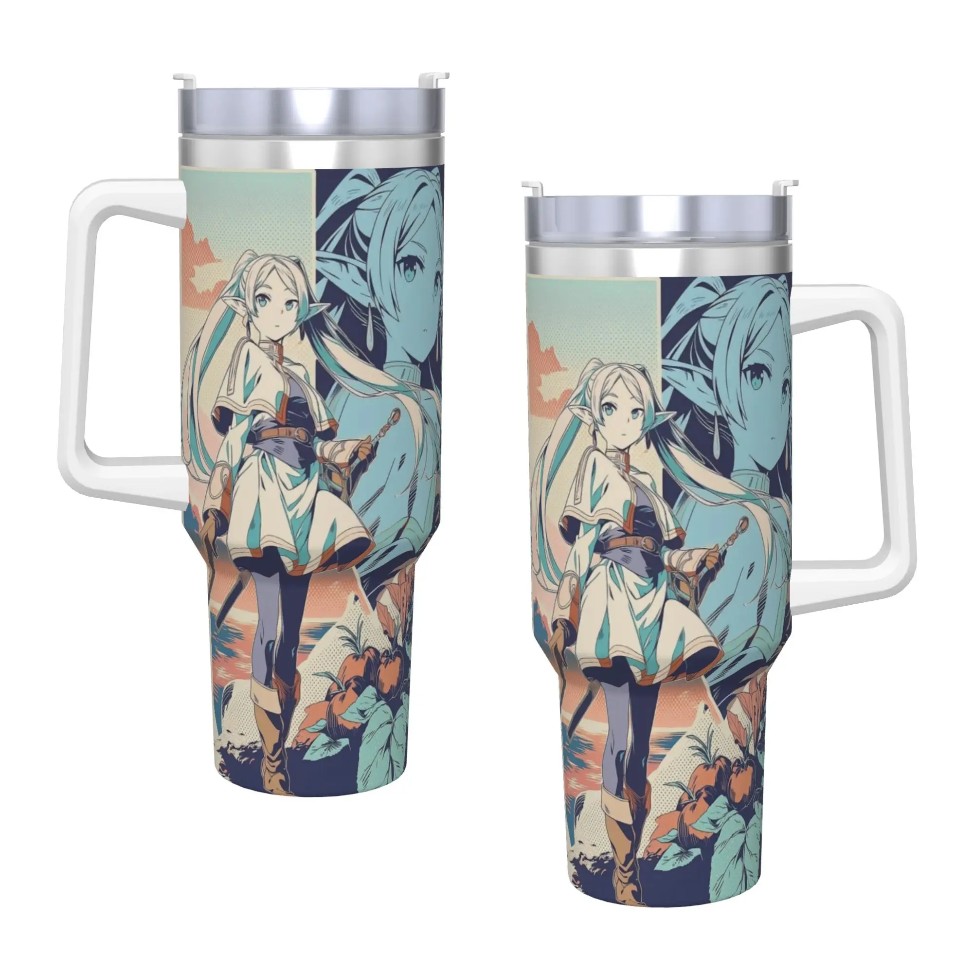 Frieren Beyond Journeys Stainless Steel Tumbler  Travel Thermal Mug With Straws Large Cold Drink Water Bottle