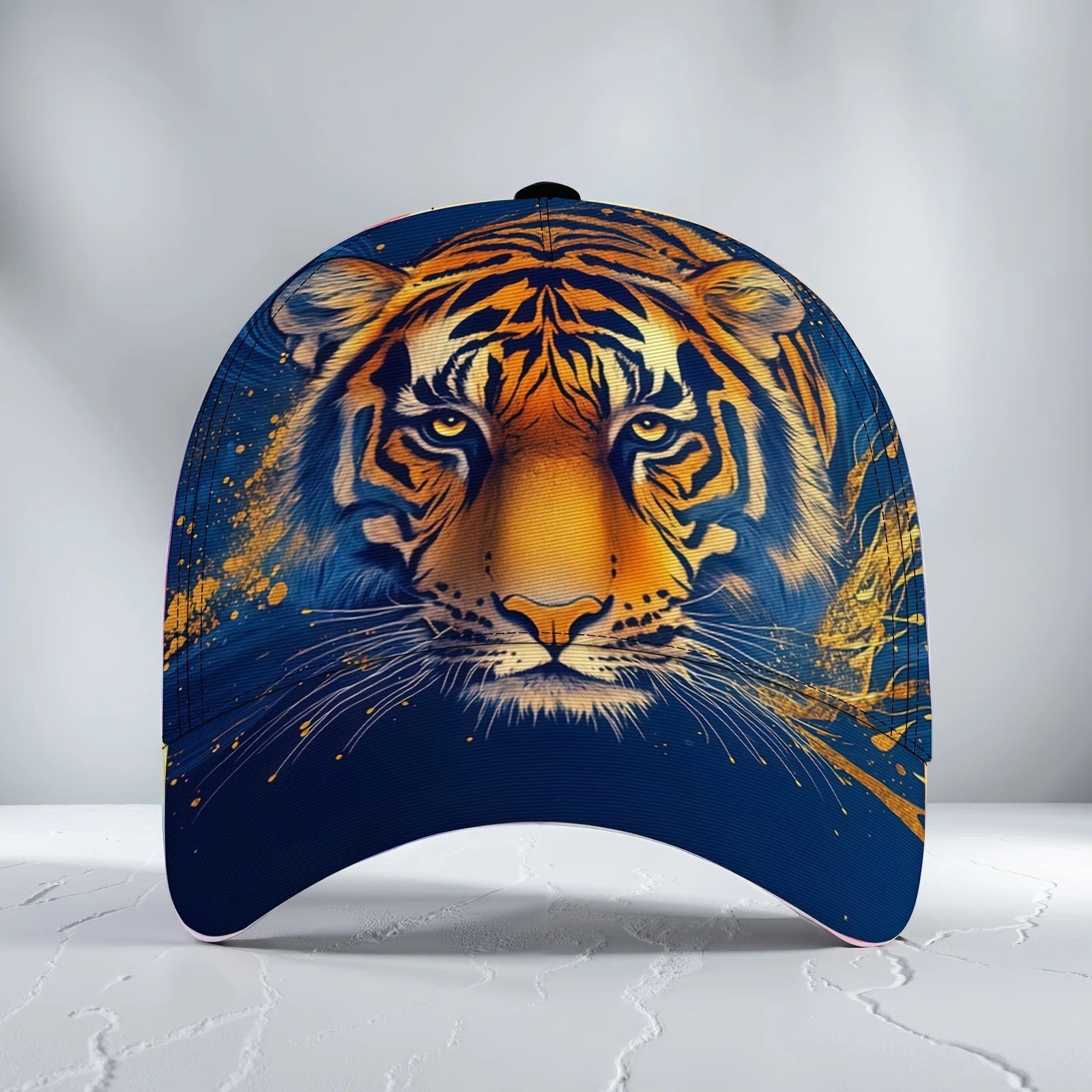 Golden Blue Tiger Art Cap Unisex Lightweight Versatile Baseball Cap Street Outdoor Breathable Adjustable Sunshade Hat