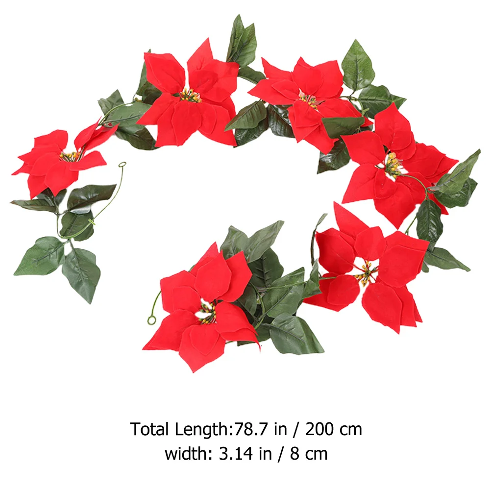 

2M Christmas Artificial Rattan Garland Decoration Red Flower Festival Ornament Holiday Party Winter Home Decor