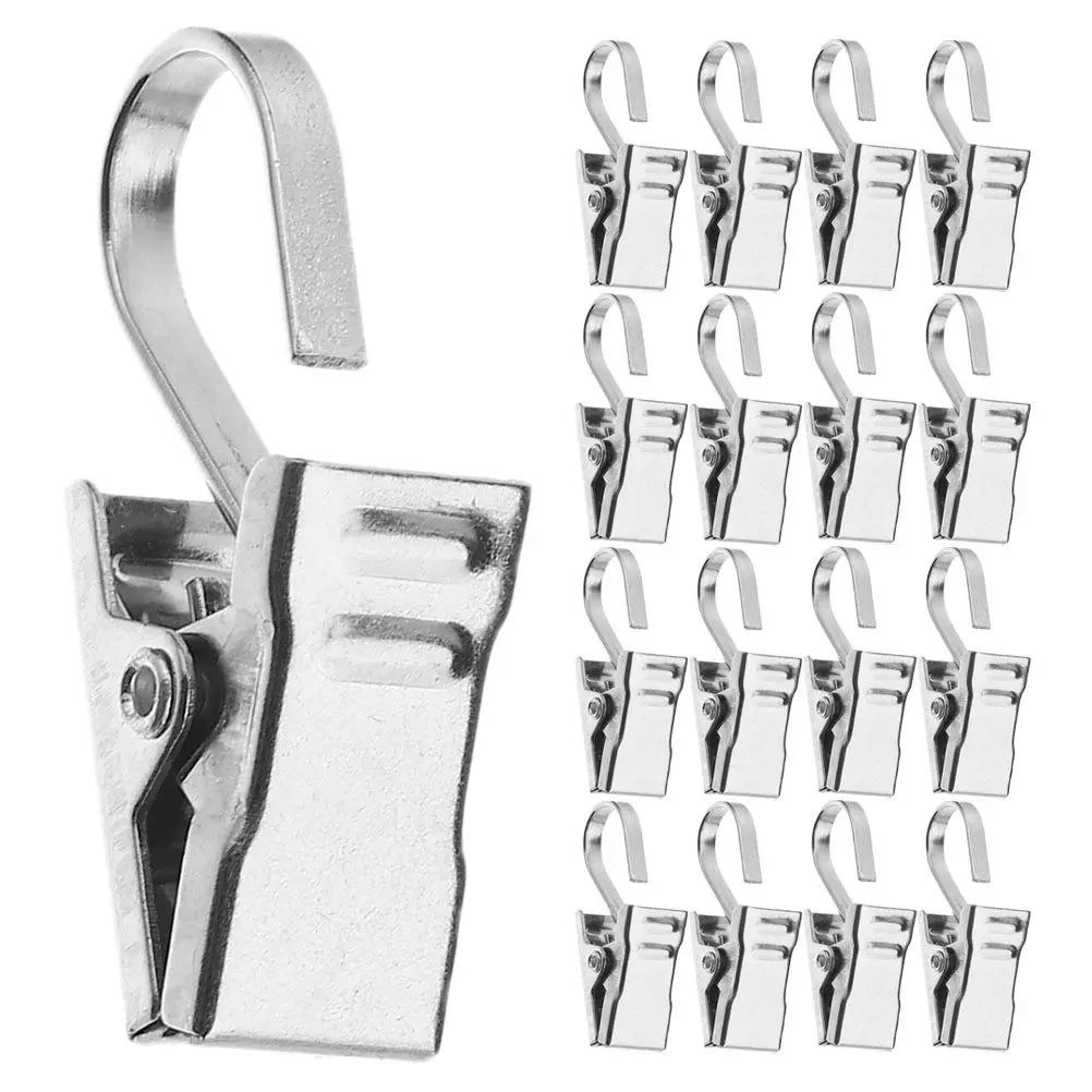 25Pcs Thickened Stainless Steel Curtain Clips with Hooks Versatile Metal Hanging Clips for Photos Tapestry Rugs Backdrop Camping