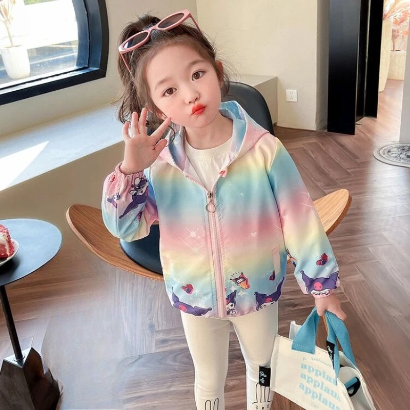 

Kawaii Kuromi Sanrio Children Cute Cartoon Long Sleeve Jacket Students Comfortable Warm Hooded Sportswear Windbreaker for Kids