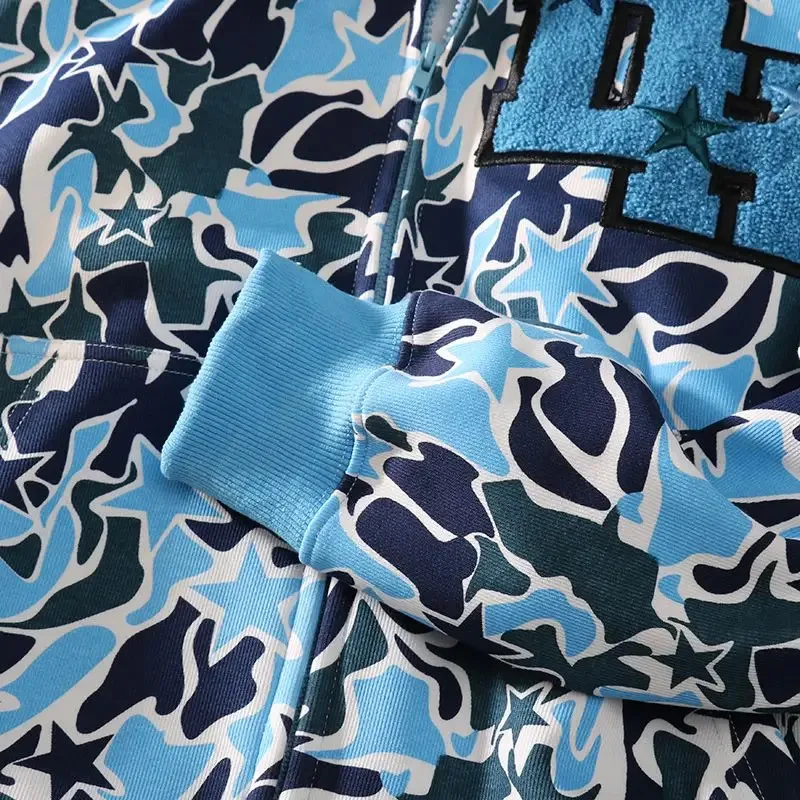 하라주쿠 악마 자수 여성용 후드티, 오버사이즈 카모플라주 스웨트셔츠, 고딕 지퍼 스웨트셔츠, 커플용 스트리트웨어