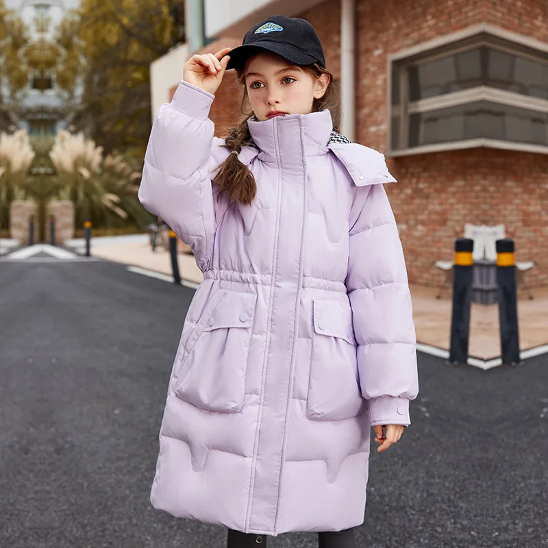 

UNITIM Toddler Kids Girl Long Parkas Winter Hooded Solid Color Windbreaker Children Girl Down Jacket Teenager Girl Puffer Jacket