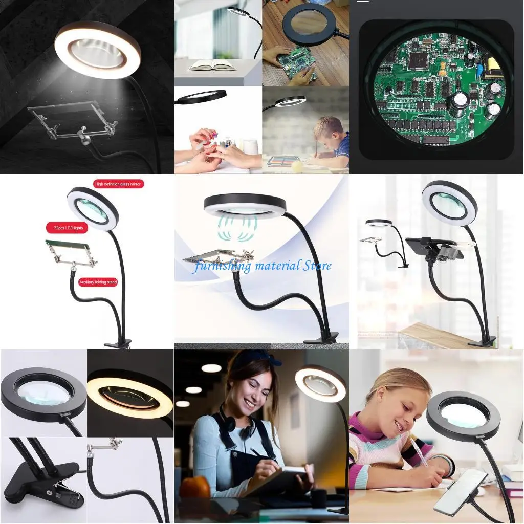 

Y5GD 10X Desk Lamp with Light LED Magnifier Desk Lamp with Clamp Close