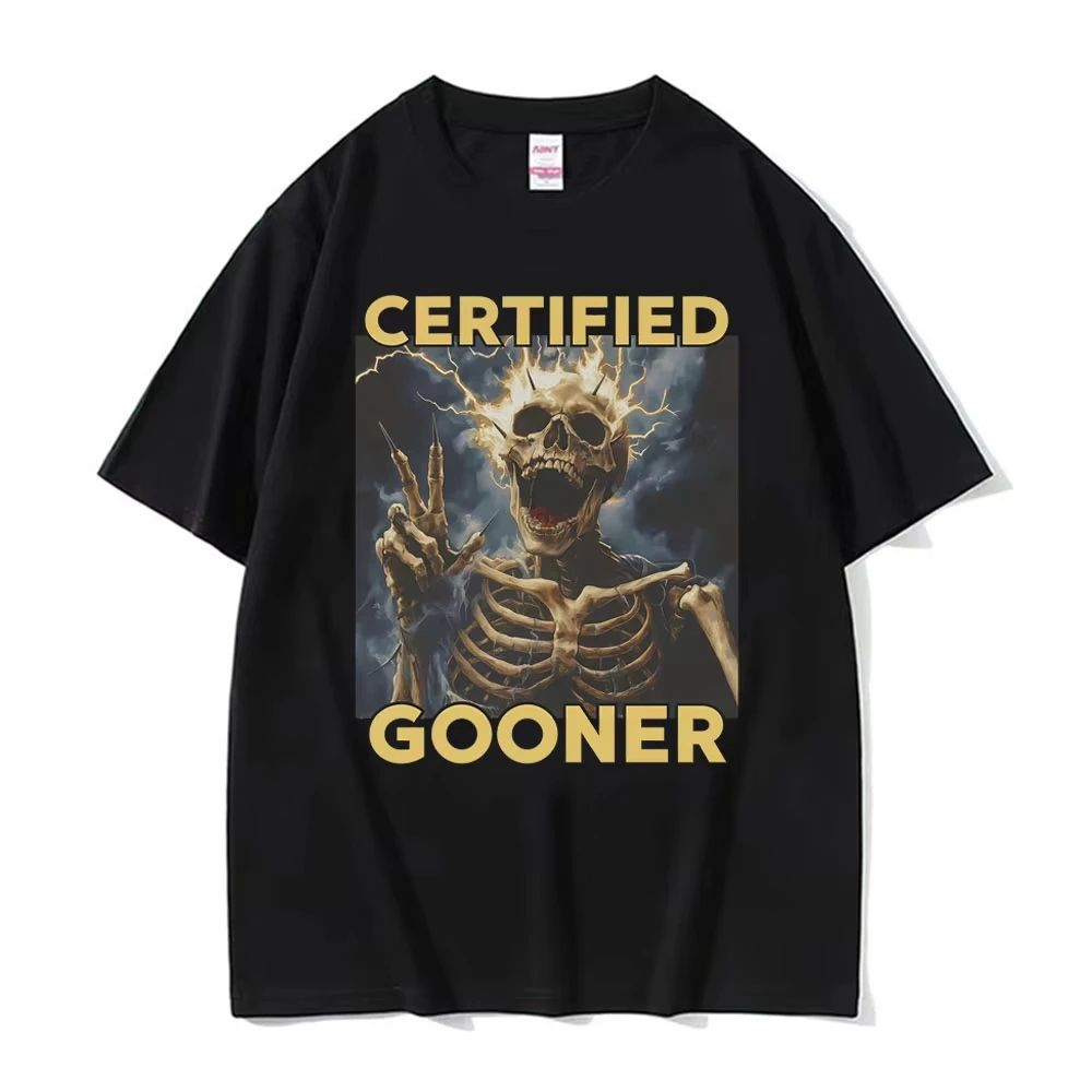 

Забавная сертифицированная футболка с рисунком Gooner Skeleton Meme, мужская одежда, винтажная футболка с готическим юмором и короткими рукавами, хлопковая футболка