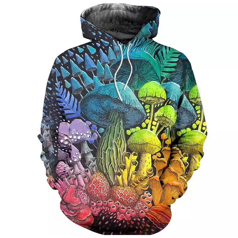 Fashion Colored Mushroom Pattern 3D Printed Hooded Sweatshirt Casual Super Large Hooded Sweatshirt Street Harajuku Men Pullover