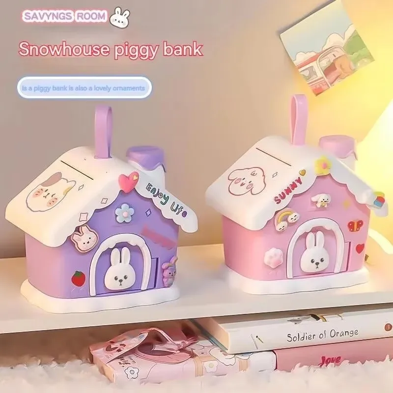1Pc New Cute Snowy House Money Storage Can Ins High Beauty Toys Small House Creativity Can Store Large Capacity Christmas Gifts