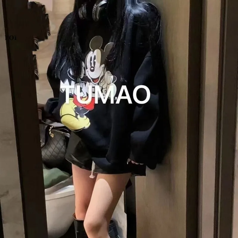 

Disney pure cotton retro Mickey round neck plus velvet autumn and winter sweatshirt cartoon fashion soft top holiday gift