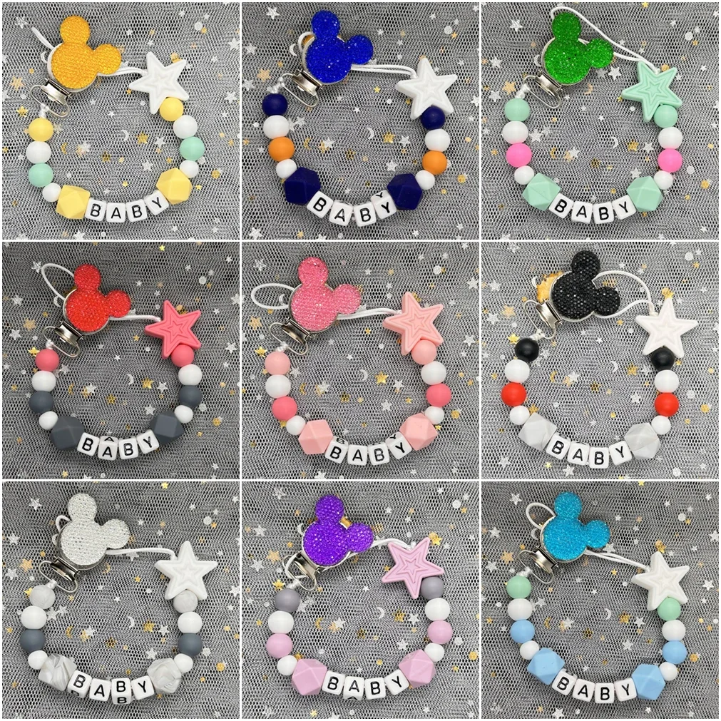 2024 Baby Teether Handmade Personalized Name Pacifier Clips Holder Chains Silicone Pacifier Chain Clips Baby Teething Chain Gift