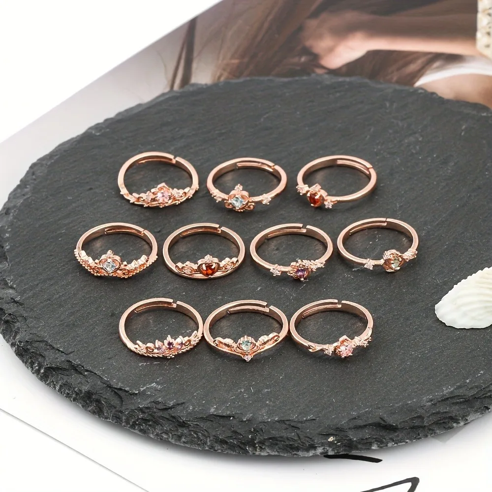 New Hot Sale Geometric Heart-shaped Ring Female Adjustable Rose Gold Personality Versatile Jewelry for Girlfriend Gift