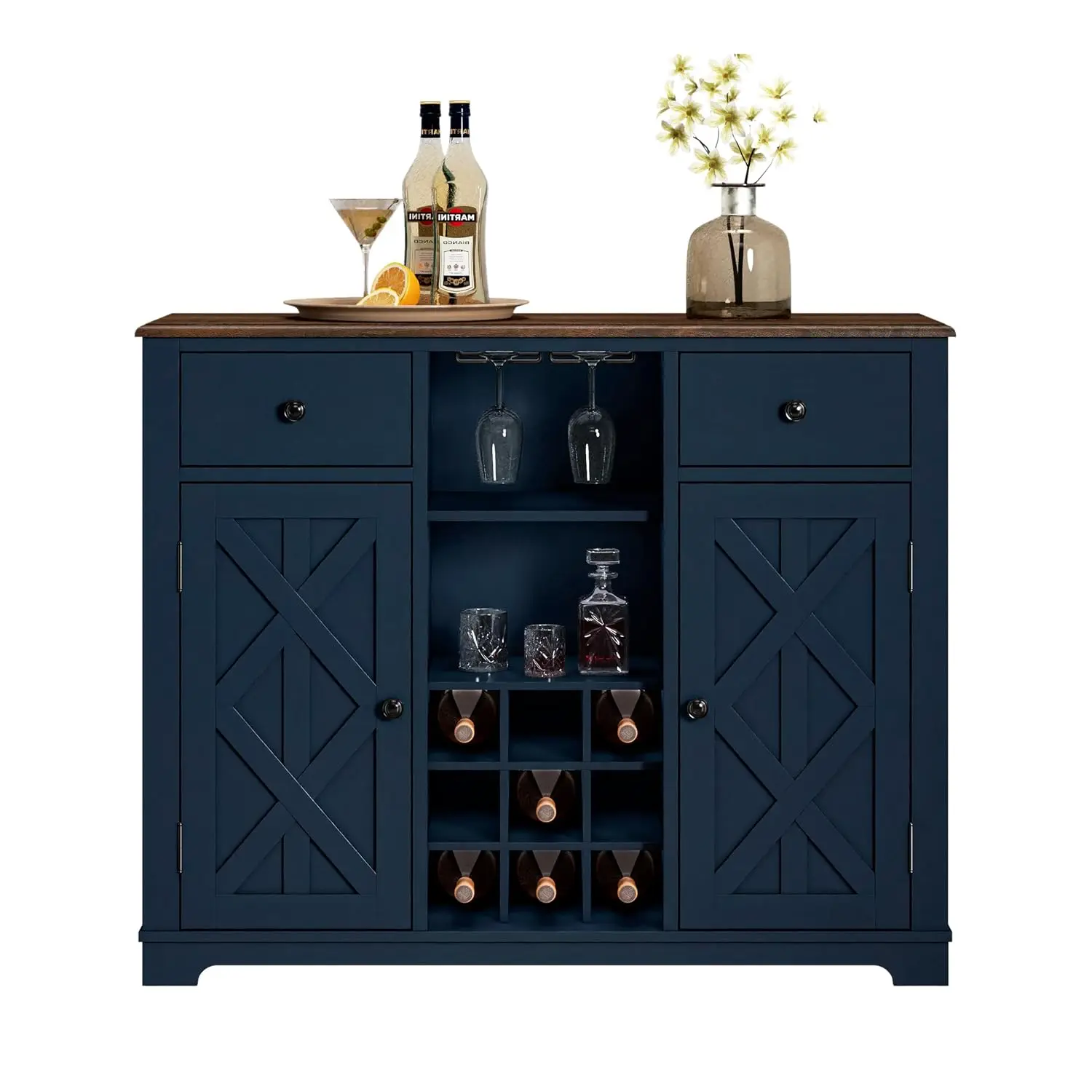 42 Inch Wine Cabinet with Doors, Drawers, Glass Rack, Countertop, Shelves, Kitchen Bar Buffet for Dining Room, Customized