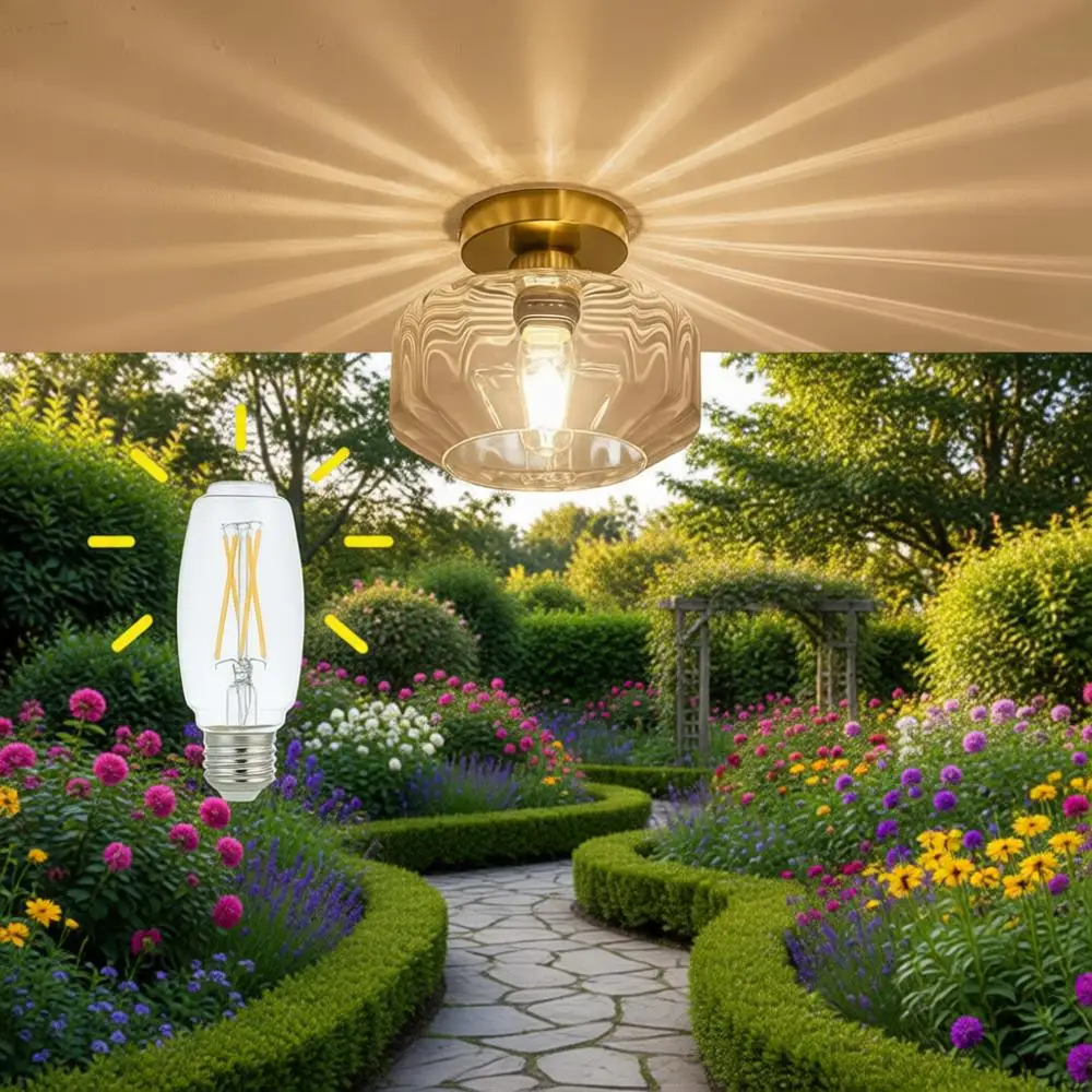 

Semi Flush Mount Ceiling Light Textured Clear Glass Shade Metal Base Included 1200 LM LED Bulb, for Kitchen/Hallway/Entryway/Bat