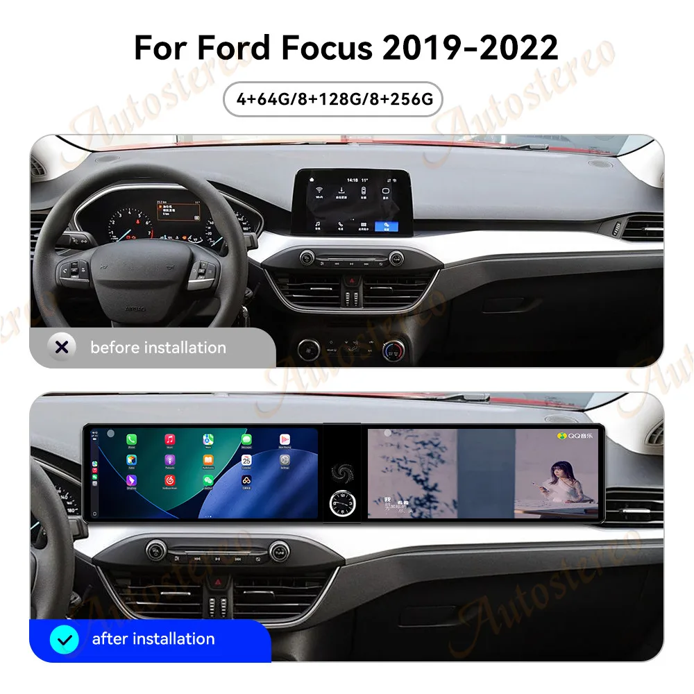 

Dual Screen 12.3 inch Carplay Android 14 Car GPS Navigation For Ford Focus 2019-2022 Head Unit Multimedia Player Car Radio Auto