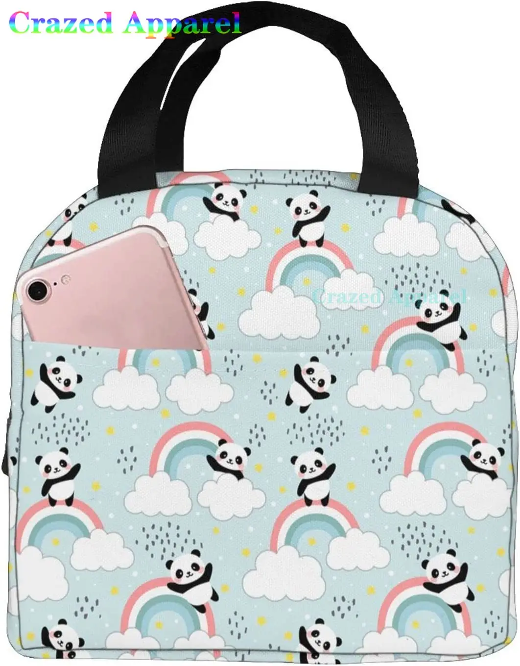 Pink Cute Panda Thermal Bento Lunch Box Kawaii Lunch Tote Bags Small Snack Containers Bag Lunchboxes Insulated Ice Pack