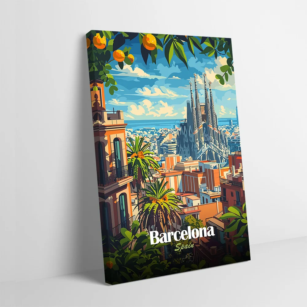 Póster impreso de paisaje urbano de Barcelona España, imágenes personalizables, cuadro sobre lienzo para pared, regalo para decoración del hogar