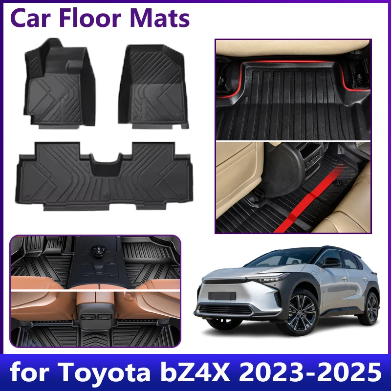 

For Toyota bZ4X EA10 2023 2024 2025 Car Floor Mats LHD Waterproof Universal Leather TPE Foot Mat Carpet Cushion Auto Accessoires
