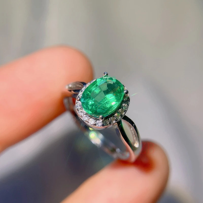925 Sterling Silver True 100% natural emerald Ring Classic Fine jewelry New wedding gift 6*8mm