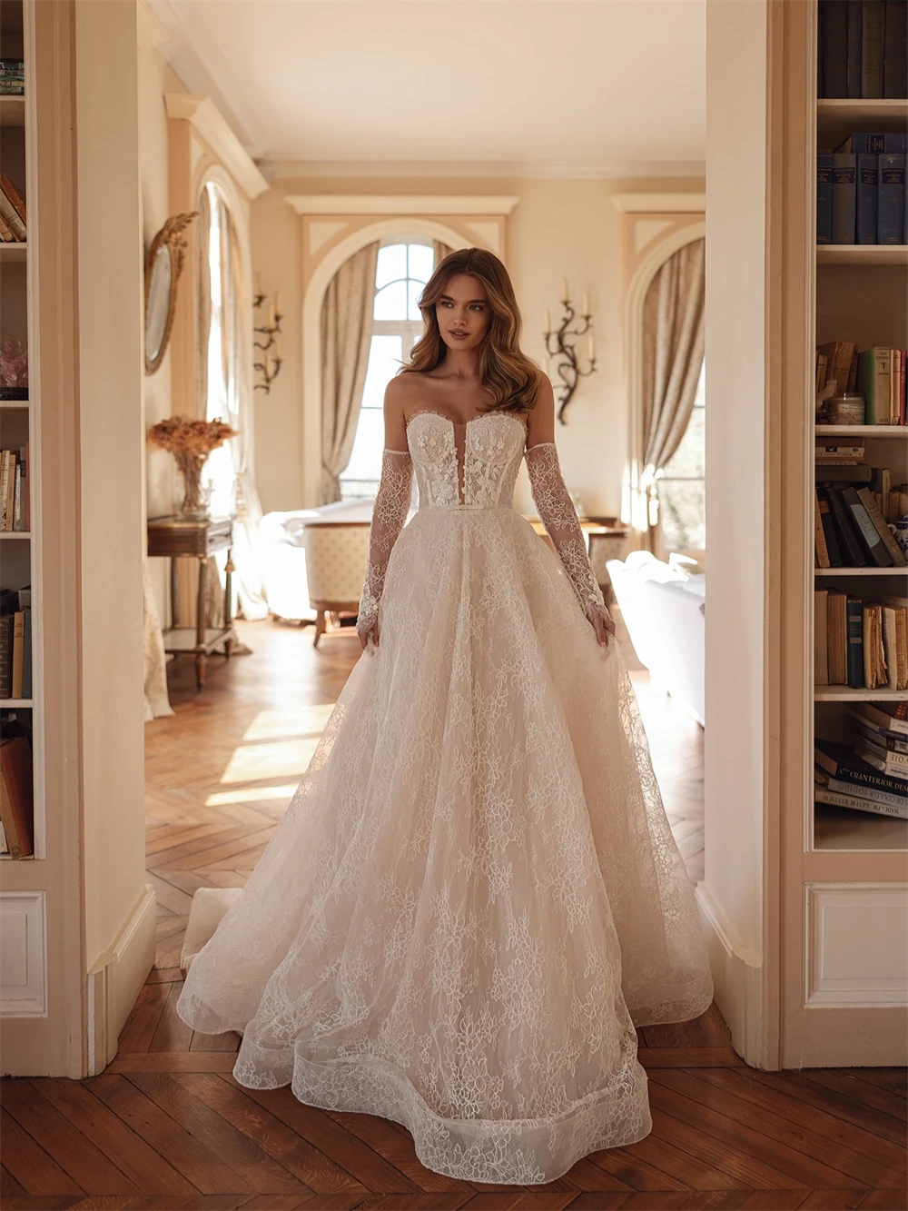 

Customized Dreamy Ivory Organza Wedding Dress Sexy Sweetheart Sleeveless Bridal Gowns Dreamy A-Line Court Train Vestido De Novia