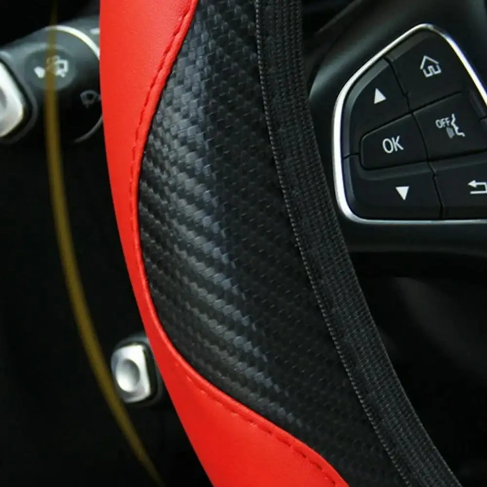 1 Uds. Funda Universal para volante de fibra de carbono de 15 pulgadas para diseño deportivo de coche agarre de cuero elástico antideslizante conducción segura