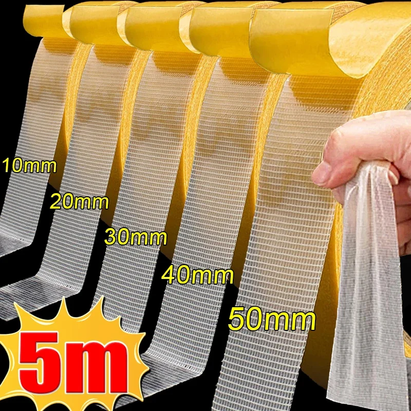 5M Hoge Viscositeit Fiber Mesh Tapes Dubbelzijdig Doek Basis Tapes Waterdicht Traceless Sterk Zelfklevende Tapijt Tape Sticky strips